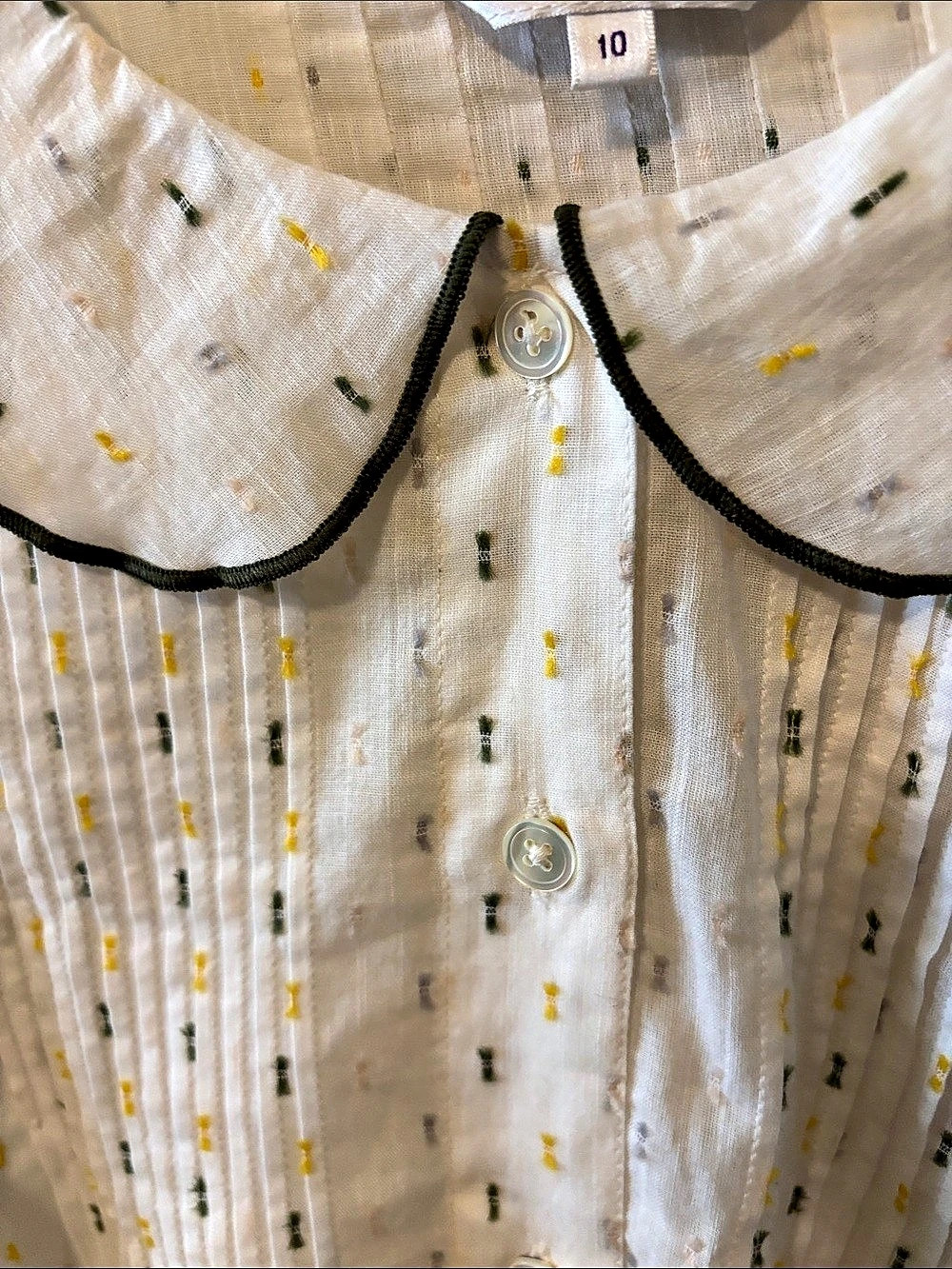 BRORA Dobby Spot Cotton Blouse White & Yellow Size 10 - Picture 4 of 9